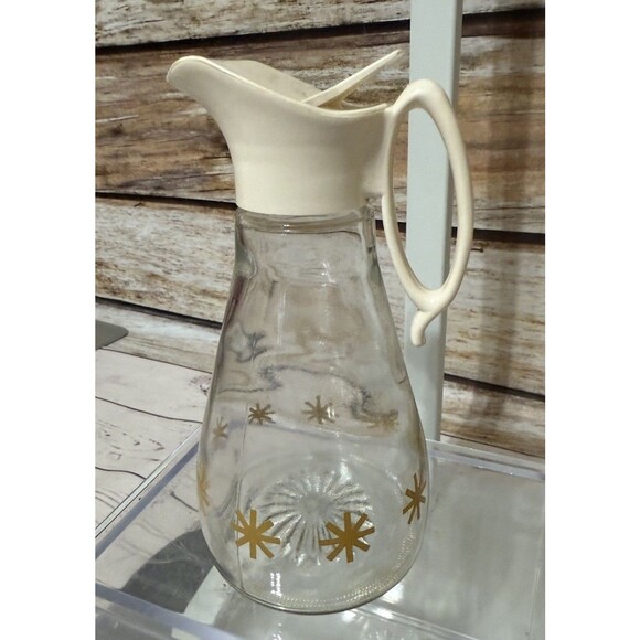 Mid Century Modern RETRO Atomic Starburst Log Cabin Syrup Glass Dispenser Bottle - Picture 3 of 10